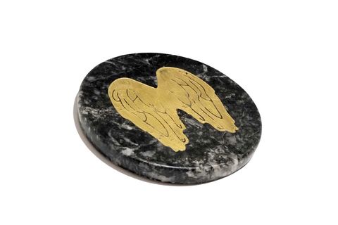LUX & MARBLE ANGEL MELEK KANATLI İŞLİ YUVARLAK BARDAK ALTLIĞI, SİYAH MERMER