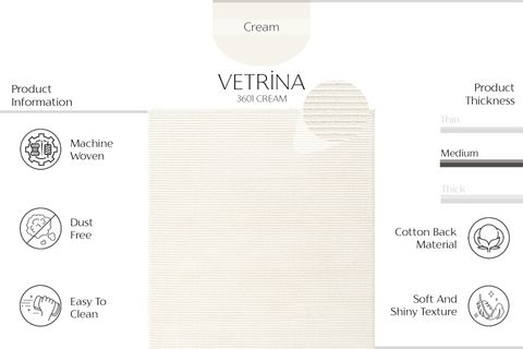 VETRİNA COOL MAKİNE HALISI 3601, YUMUŞAK DOKULU, KREM, 200X300