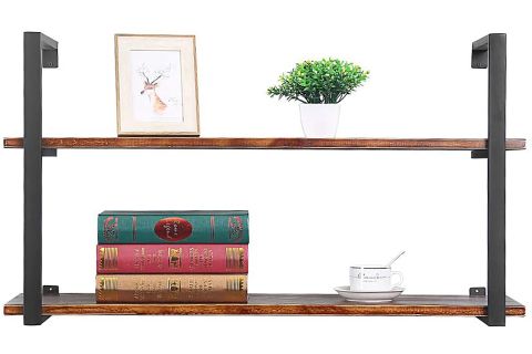 TASNİA SİYAH METAL AHŞAP DUVAR RAFI 90 CM 2 KATLI