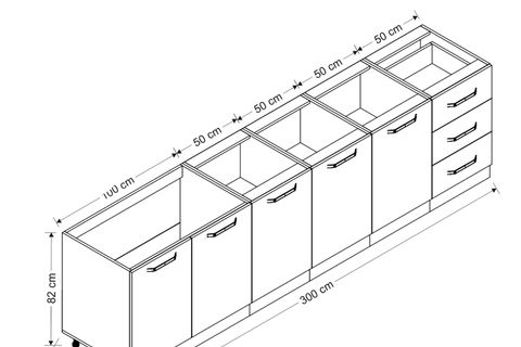 MİNAR 300 CM MUTFAK DOLABI BEYAZ DORE 300-D2-ALT MODÜL