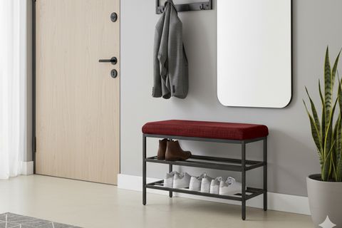 LUXE KETEN KUMAŞLI PUF AYAKKABILIK BENCH, BORDO