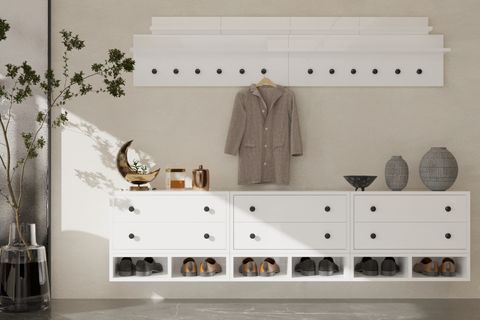 LENO 6 ÇEKMECELİ DUVAR RAFLI MODERN DRESUAR VE ASKILIK HOL TAKIMI PNR-DRS-1001