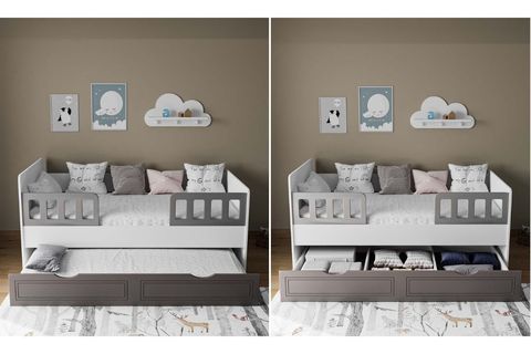LİZBON YAVRULU ÇOCUK KARYOLASI, GRİ, 90X190