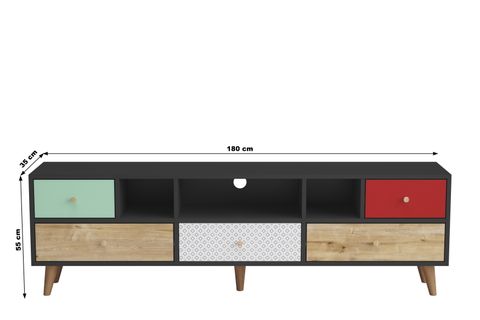 COLORES HANEL 5 ÇEKMECELİ 180 CM TV SEHPASI SİYAH