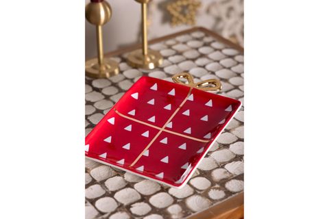 THE MİA FİYONK FİGÜRLÜ SERVİS TABAĞI KRIMIZI 22X17 CM