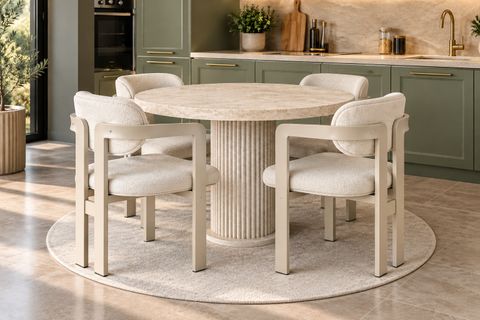 MADERA YUVARLAK YEMEK VE MUTFAK MASASI TAKIMI, TRAVERTEN, 90 CM, 4 KİŞİLİK