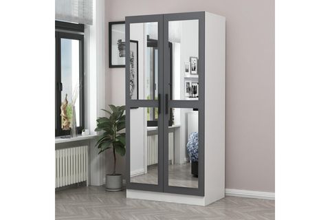 KALE 2 KAPAKLI 2 AYNALI DOLAP BEYAZ ANTRASİT 190CM