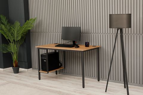 ARPELİA BİLGİSAYAR MASASI KASA RAFLI, AÇIK KAHVERENGİ, 125 CM
