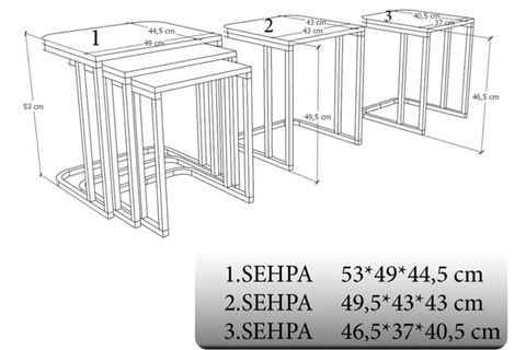 METALİA METAL SİYAH-ANTRASİT 3 LÜ ZİGON SEHPA