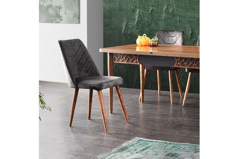 ARMİN MASA VE MERİDA SANDALYE TAKIMI, ANTRASİT CEVİZ, 130X80