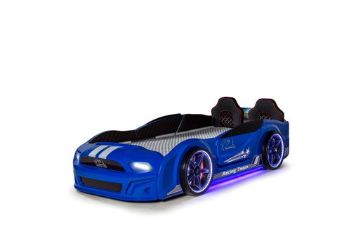 MUSTANG ARABALI FULL LEDLİ KUMANDALI MÜZİKLİ YATAK, MAVİ