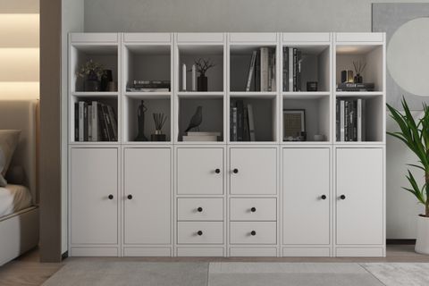 LEKSA 7 KAPAKLI ÇEKMECELİ KİTAPLIK 200 CM BEYAZ KTP-1347-Ç