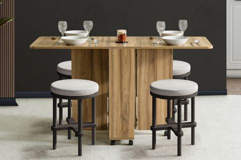 BLESK KATLANABİLİR TEKERLEKLİ MUTFAK MASASI, CEVİZ