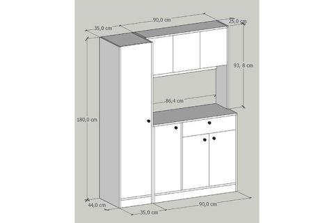 MONNALİS KİLERLİ KAHVE KÖŞESİ ÇOK AMAÇLI DOLAP 5 RAFLI MUTFAK DOLABI BEYAZ & ATLANTİK ÇAM