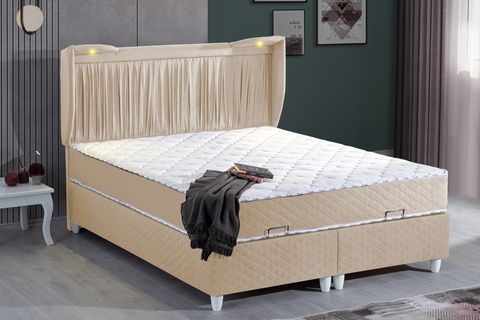 MONACO LEDLİ BAZA BAŞLIK VE LETTO ORTOPEDİK YATAK SETİ, BEJ, 90X190