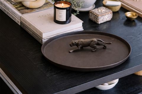 PANTER FİGÜRLÜ DÜZ SUNUM TABAĞI, ANTRASİT