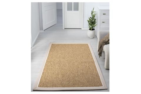 ÇİFT BORDÜRLÜ HASIR DOKULU SİSAL MAKİNE HALISI, BEJ, 100X400