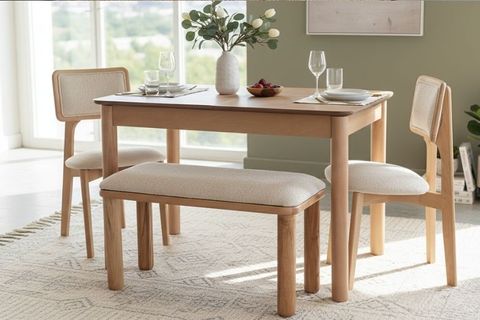 ELENA NATURAL AHŞAP AÇILIR BENCHLİ MUTFAK MASA TAKIMI, 80X120 CM