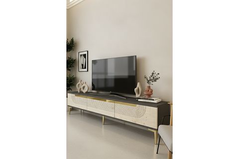 MEYRA TV SEHPASI, ANTRASİT TRAVERTEN GOLD, 180 CM, TSA1805ATG