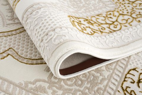 KLASİK DESENLİ KREM GOLD RENK MODERN OTURMA ODASI VE SALON HALISI 150X233