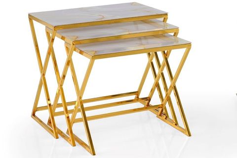 CAPRİ ZİGON SEHPA, BEYAZ ALTIN MERMER, GOLD AYAK