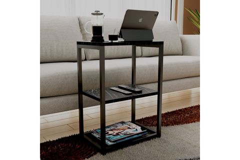 LİNA METAL AYAKLI AHŞAP RAFLI YAN SEHPA, SİYAH