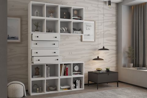 ZARA KİTAPLIK DOLABI BASAMAKLI MODÜLER RAF SİSTEMİ BEYAZ NRG KTP 1129
