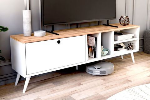 BUKA GENİŞ TEK KAPAKLI TV SEHPASI, BEYAZ, 140 CM