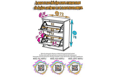 UMAY ASMA 72 CM 2 DÜŞER KAPAKLI AYAKKABILIK, ANTRASİT