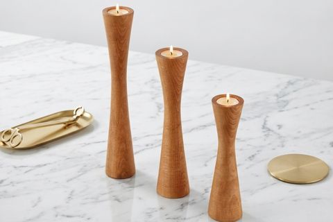 DİVAN KAYIN AHŞAP ÜÇLÜ ŞAMDAN SETİ, AÇIK RENK,  15-20-25 CM