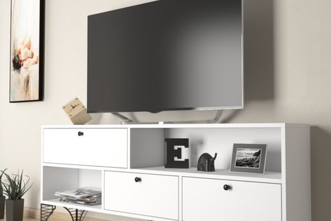 WOOD'N LOVE KATRE TV ÜNİTESİ, METAL AYAKLI, BEYAZ SİYAH, 150 CM