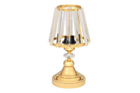 EVLİGHT İKİLİ KRİSTAL GÖVDELİ ABAJUR, TAŞLI, GOLD