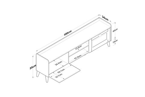 RANİ AYAKLI TV ÜNİTESİ AA101, MEMBRAN KAPAKLI, CEVİZ BEYAZ, 180 CM