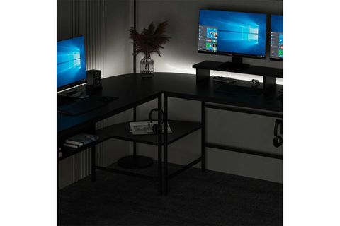 MİNAR GRETA RGB LED IŞIKLI L KÖŞE ÇALIŞMA MASASI, SİYAH