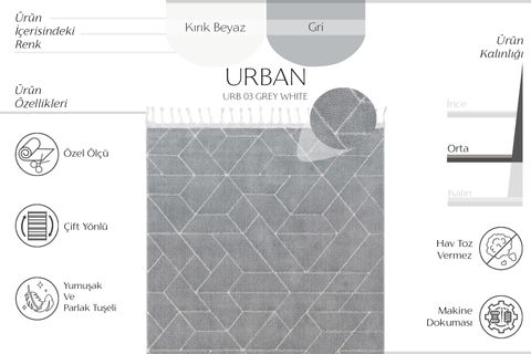 EKO HALI URBAN URB 03 GRİ BEYAZ ETNİK HAV TOZ VERMEZ YUMUŞAK KESME YOLLUK HALI 120X400