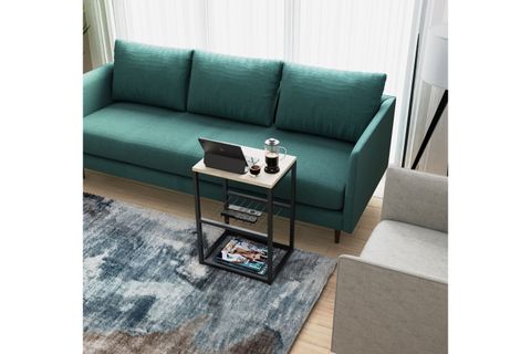 TEDİ METAL AYAKLI DEKORATİF TEL RAFLI YAN SEHPA, TAŞ GRİ