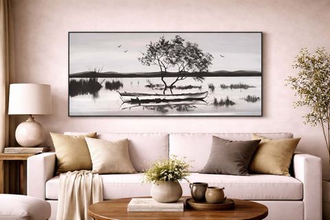 SİYAH BEYAZ GÖL ORİJİNAL YAĞLI BOYA TABLO