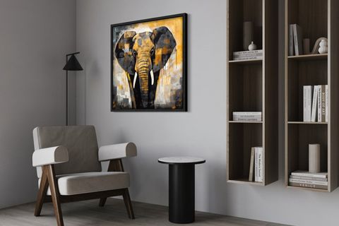 AHŞAP TRAVERTEN DOKULU SOYUT TABLO, BLACK GOLD ELEPHANT
