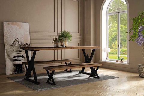 WOODESK MODİ MASİF CEVİZ RENK 200X80 ÇİFT BANKLI MASA TAKIMI CPT7137-200