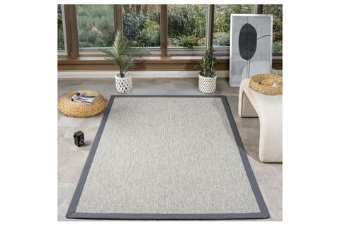 BORDÜRLÜ HASIR DOKULU SİSAL MAKİNE HALISI, GRİ, 120X170
