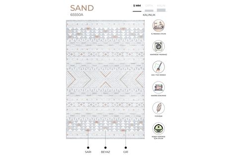 SAND GRİ SARI TEMİZLENEBİLİR HALI, 65550A, 50X80
