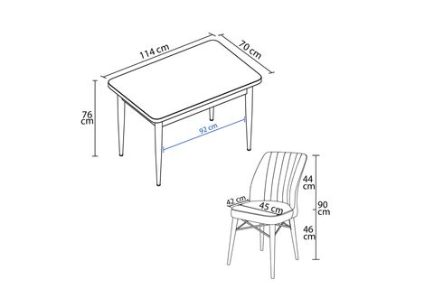 PİSTA MUTFAK MASA TAKIMI 4640 2 SANDALYE BEYAZ, 70X110