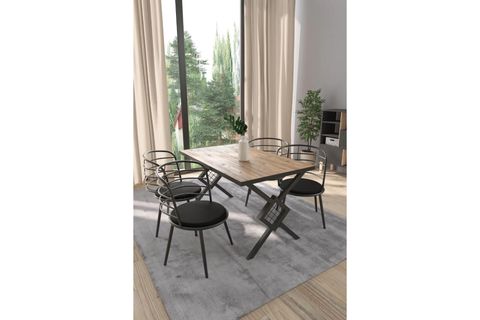 HUGA METAL AYAKLI YEMEK MASASI, ÇAM,  4 KİŞİLİK