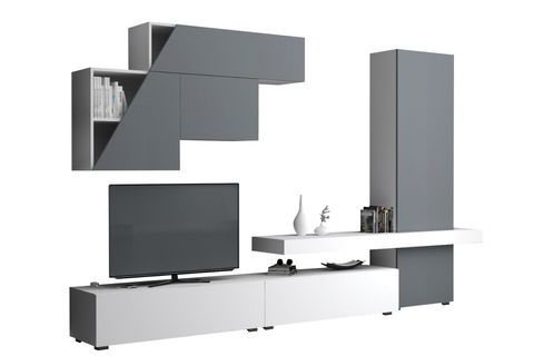 FİTZ DUVAR TV ÜNİTESİ, GRİ BEYAZ, 300 CM
