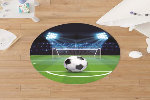 DEKORATİF KAYMAZ TABANLI YUVARLAK ÇOCUK ODASI HALISI FUTBOL TOPU DESENLİ 150X150