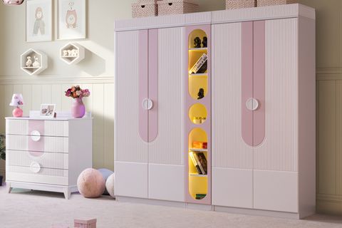 VİRA NEW 4 KAPAKLI LEDLİ KİTAPLIKLI DOLAP, PEMBE