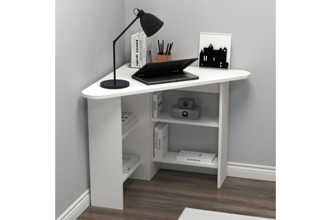 CORNER KÖŞE RAFLI ÇALIŞMA MASASI, BEYAZ