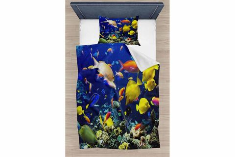 ELSE SARI BALIKLAR AKVARYUM DESENLİ TEK KİŞİLİK PİKE YASTIK KILIFI, 150X220 CM