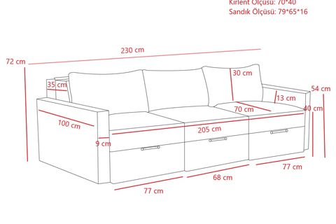 SAROS YATAKLI SANDIKLI ÜÇLÜ KANEPE, ANTRASİT