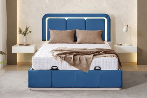 DEMONTE NOX LEDLİ ÇİFT KİŞİLİK BAZA BAŞLIK MAXİ YATAK SETİ, MAVİ, 160X200